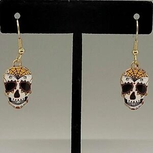 Sugar Skull Dangle Earrings, Stainless Steel